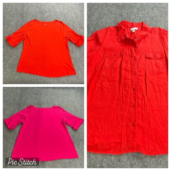 Kim Rogers Top Shirt Lot Of 3 Womens 1X Red Linen SS Pink Red 3/4 Sleeves - Picture 1 of 16